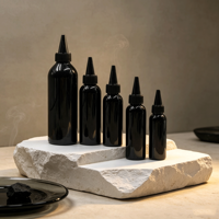 Bouteille vide en plastique pour huile capillaire, forme cylindrique, avec applicateur à pression, embout fin givré et bouchon torsadé, personnalisable avec logo, vente en gros