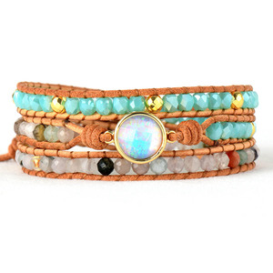 Fashion Wrap <b>Bracelet</b> Multi Layer Opal Crystal Beaded Cowhide Rope Braided Jewelry Gift For Women <b>Boho</b> Style - Product Image 5