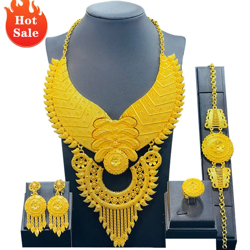 Luxury 24K gold plated dubai jewelry sets jewelry bridal necklace jewellery brazilian plated gold african wedding jewelry set