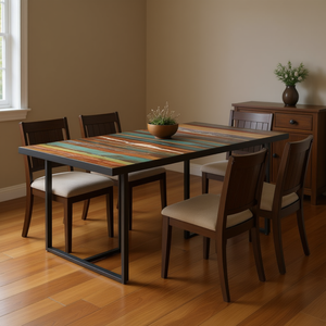 Tavolo da Pranzo in Legno Recuperato Multicolore 78,7 X 39,4 Pollici con Gambe in Metallo, Design Rustico - Product Image 2