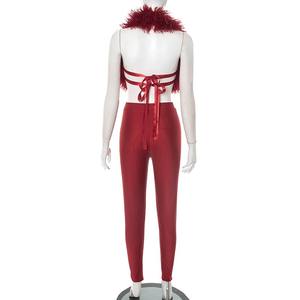 Sexy Mode <span class=keywords><strong>2</strong></span>-delige Set Dames Pluche Patchwork Halter Rugloos Hemdje Effen Skinny Broek Hottie Hipster Clubkleding - Product Image 5