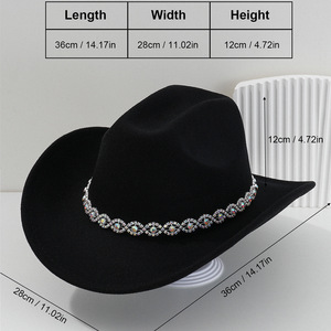 <span class=keywords><strong>Sombrero</strong></span> <span class=keywords><strong>Vaquero</strong></span> Occidental de Fieltro de Fábrica con Banda de Joyería de Diamantes de Imitación, <span class=keywords><strong>Colores</strong></span> Sólidos, <span class=keywords><strong>Sombrero</strong></span> de Invierno para Mujer, <span class=keywords><strong>Sombrero</strong></span> de Novia - Product Image 5