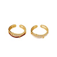 Bague en cuivre double couche, cercle fin ouvert, émail et zircon, effet goutte d'huile, style doux, cool et mignon, réglable, simple, motif étoile, pour couple