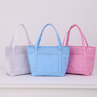 Sac fourre-tout classique à carreaux vichy, léger, pour usage quotidien, avec mini trousse de toilette assortie, sac de rangement portable décontracté