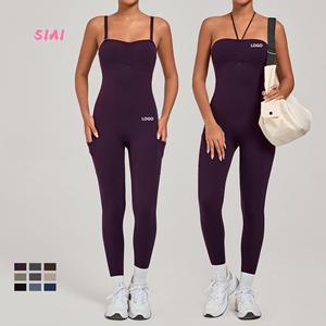Body deportivo de yoga elástico en cuatro direcciones y transpirable para mujer, con hombros descubiertos, bolsillos, efecto fruncido en glúteos y control de abdomen, ideal para el gimnasio. - Product Image 2