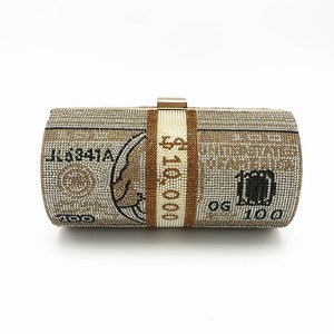 Bolso de Noche Tipo Clutch Pequeño con Diseño Moderno <span class=keywords><strong>y</strong></span> Elegante, Adornado con Cristales de Diamantes en Forma de Rejilla, con Estampado de $100 Dólares - Product Image 4
