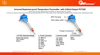 Transduser Suhu Berpelindung Nanjing Wotian 4-20mA 0.5%FS -50~250C IP65 SS304 Khusus untuk Boiler Minyak Gas Air Kimia