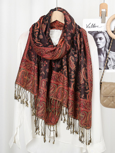 Moda Vintage musulmán abrigo borla Jacquard bufanda <span class=keywords><strong>Bandana</strong></span> Pashmina Hijab étnico Paisley bordado chal para mujer - Product Image 4