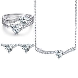 Ensemble de bijoux tendance en argent sterling avec double zircon en forme de cœur CMA pour les mariages, les cadeaux, les fêtes, les fiançailles, les anniversaires - Product Image 1