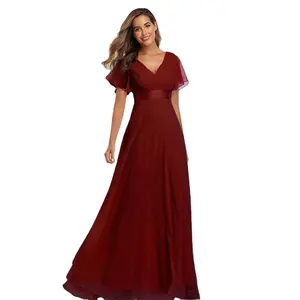2023 Elegant Casual Spring Elastic Bell Sleeve Chiffon Dress Long Bridesmaid Evening dress