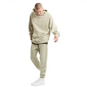Men's Oversized Hooded Sweatshirt Solid Color Cotton French Terry Casual Pullover with Front Pocket Autumn Wear - Product Image 5