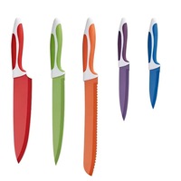 Lot de 5 couteaux de cuisine en acier inoxydable, design ambidextre, manches en plastique, pour la préparation des aliments pour bébés, incluant un couteau à découper