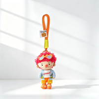 Porte-clés et breloque de sac en peluche douce multicolore à taches, figurine anime de dessin animé aux cheveux bouclés, avec sangle de sac tressée et accessoires de déguisement