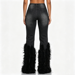 <span class=keywords><strong>Jean</strong></span> évasé femme en denim extensible <span class=keywords><strong>taille</strong></span> <span class=keywords><strong>haute</strong></span>, avec ourlet en plumes d'autruche et déchirures, style moulant sexy, grande <span class=keywords><strong>taille</strong></span>, Legging 2026 - Product Image 6