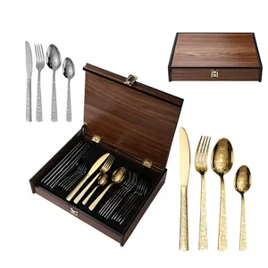 66pc stainless steel cutlery set, inox 18/10 silverware hotel restaurant bistro gold flatware set for 12