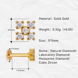 للبيع بالجملة من POENNIS ، ذهب عيار 14K ، مجوهرات شفافة من الزركونيا المكعبة ، أقراط الغضروف ، مجوهرات داخلية ملولبة - Product Image 2