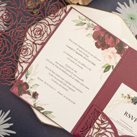 Cartes d'invitation de mariage découpées au laser avec enveloppe, vente chaude, papier de luxe, invitation en papier découpé au laser