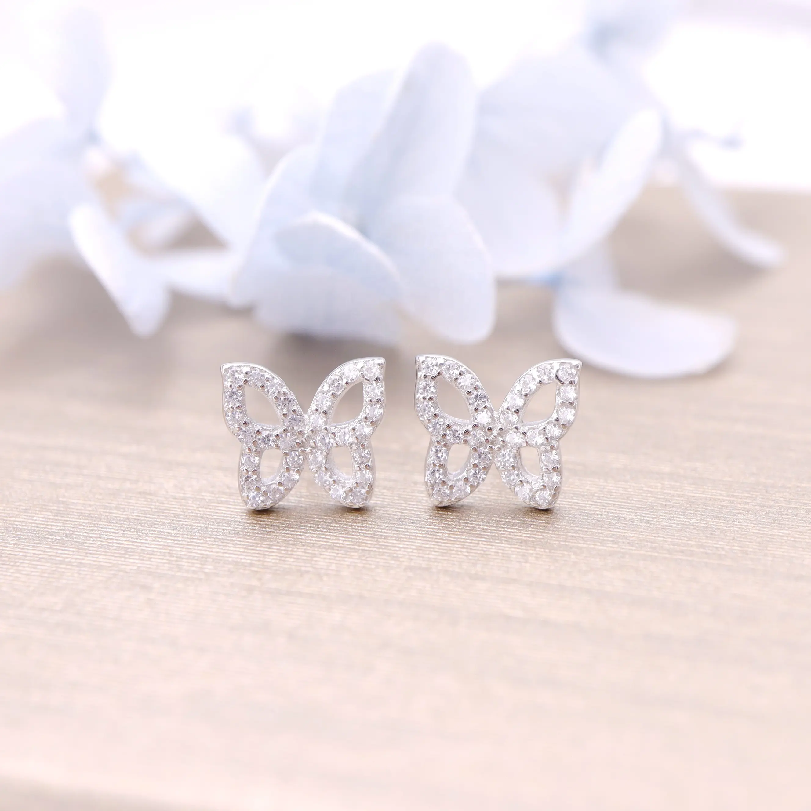 SayYes 925 Sterling Silver Jewelry Cubic Zirconia Butterfly Stud Earrings Rhodium Plated For Women