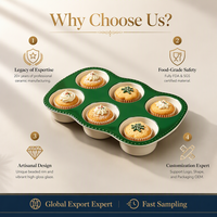 Cetakan Muffin Keramik Profesional 6 Cup, Loyang Cupcake Anti Lengket, Aman untuk Oven, Peralatan Panggang Food Grade untuk Restoran Grosir