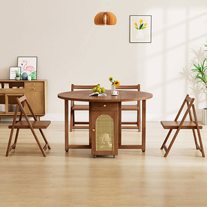 NKAHS Foldable Wooden Dining Table Set With Storage Cabinet Modern Round Design For <b>Small</b> Home Kitchen 6 Piece Scandinavian Styl - Product Image 4