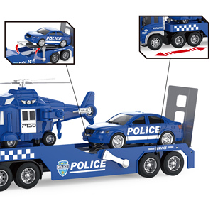 Ensemble de jouets pour enfants : hélicoptère, voitures de <span class=keywords><strong>police</strong></span>, camion et remorque avec voitures à friction - Product Image 4