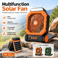 Ventilateur de camping à énergie solaire avec lumière LED, batterie rechargeable 7800mAh, ventilateur de refroidissement portable pour l'extérieur, 3 vitesses de contrôle pour le camping