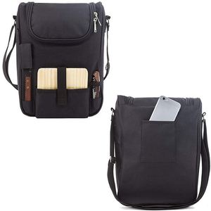 Sac isotherme de transport pour vin, certifié BSCI, portable, pour 2 bouteilles et fromage, ensemble de sacs de transport en toile noire imperméable avec pique-nique - Product Image 2