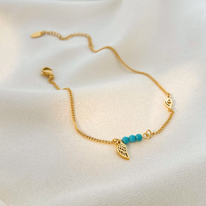 Turquoise perle feuille pendentif cheville joyas <span class=keywords><strong>de</strong></span> acero inoxydable titane acier 18k plage en été cheville - Product Image 3