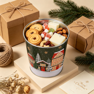 Boîte en métal de Noël à motif <span class=keywords><strong>Village</strong></span> Hivernal, pour bonbons et biscuits, organisateur de bureau festif, décoratif, avec LED, pour la maison et le jardin - Product Image 2