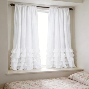 Tenda Bianca Stile Rustico con Balze, Tenda Solida <span class=keywords><strong>per</strong></span> Finestra con Tasca <span class=keywords><strong>per</strong></span> Asta e Orlo a Balze a Strati - Product Image 5
