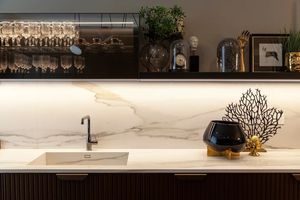 Plan de travail en marbre simple, armoire de cuisine en bois massif pour villa avec un espace super grand, service après-vente sans souci - Product Image 3