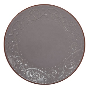 Embossed Design Home Restaurant Red <strong>Clay</strong> Mouth Edge Ceramic Dinner <strong>Plate</strong> - Product Image 3
