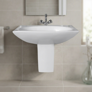 Lavabo demi-pied en céramique à surface solide, finition brillante ou mate, pour villa et centre commercial - Product Image 3