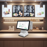 Système de point de vente tout-en-un 2025, écran double/simple, 15,6 + 14 pouces, tactile capacitif + imprimante 58 mm pour la commande de nourriture dans les food trucks/restaurants