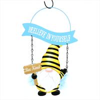 Estatua de Gnomo con Temática de Abeja, Campana de Viento, Decoración Colgante para Jardín, Arte de Hierro para Porche y Patio, Decoración de Primavera, Regalo Rústico para Mamá