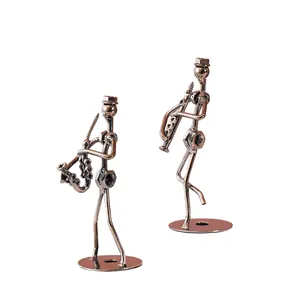 Wholesale Metal Crafts Lady Sculpture Iron Musical Man Band Model for Home Decoration