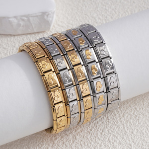 Heart Patterned Modular Bracelet Square Elastic Titanium Steel Unisex Jewelry - Product Image 1