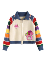 Pull personnalisable à manches longues et bouton unique, motif patchwork coloré et tendance, idéal pour adolescentes et enfants