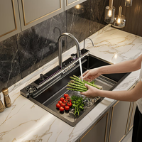 Évier de cuisine cascade multifonction intelligent en acier inoxydable à cuve unique, fait main, à prix compétitif