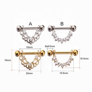 Body Piercing Jewelry Gold Plating Color Stainless Steel <strong>Nipple</strong> Rings Tongue Rings CZ Crystal Barbell Cartilage <strong>Earrings</strong> - Product Image 5