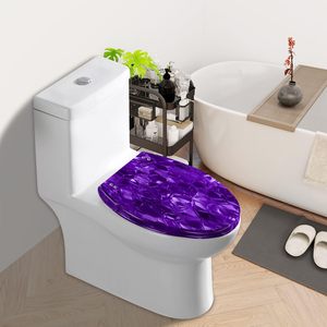 Round Toilet Seat With Lavender Flower Pattern - Resin, Soft Close, Quick-Release Hinges, Easy Install