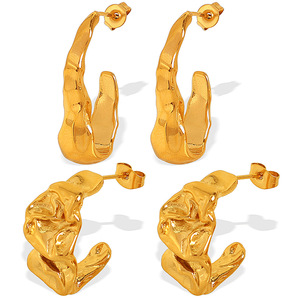 Pendientes de aro con diseño geométrico dorado para mujer, uso diario - Product Image 5