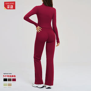 Disko Sport-traje de Yoga para mujer, conjunto de dos piezas, pantalones de manga larga de Color sólido con cuello alto para Fitness y correr, TZ2539 - Product Image 1