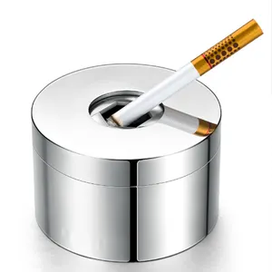 Stainless Steel Disposable Flame Retardant High Appearance Level Ashtray With Cutouts Metal Round Rotating