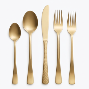 Stainless Steel Set Of 5 Flatware Ideal For Kitchenware Tabletop Home Party Cafe Use Silver Color Plated Cutlery <b>Plain</b> Handle - Product Image 1
