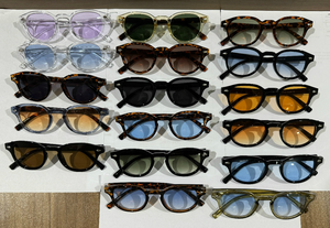 高品質 カスタムロゴ 文芸風 ヴィンテージ スモールフレーム ラウンドサングラス UV400 シンプル クラシック マルチカラー グラデーション リベット サングラス - Product Image 2