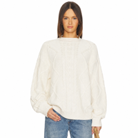 Pull en tricot torsadé blanc à motif losanges pour femme, col rond, vente en gros Joydressing