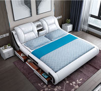 Canapé-lit moderne en PU de 1,8 m, taille Queen/King, luxe léger, projection, massage, ambiance, panneau en bois pour chambre principale, rangement