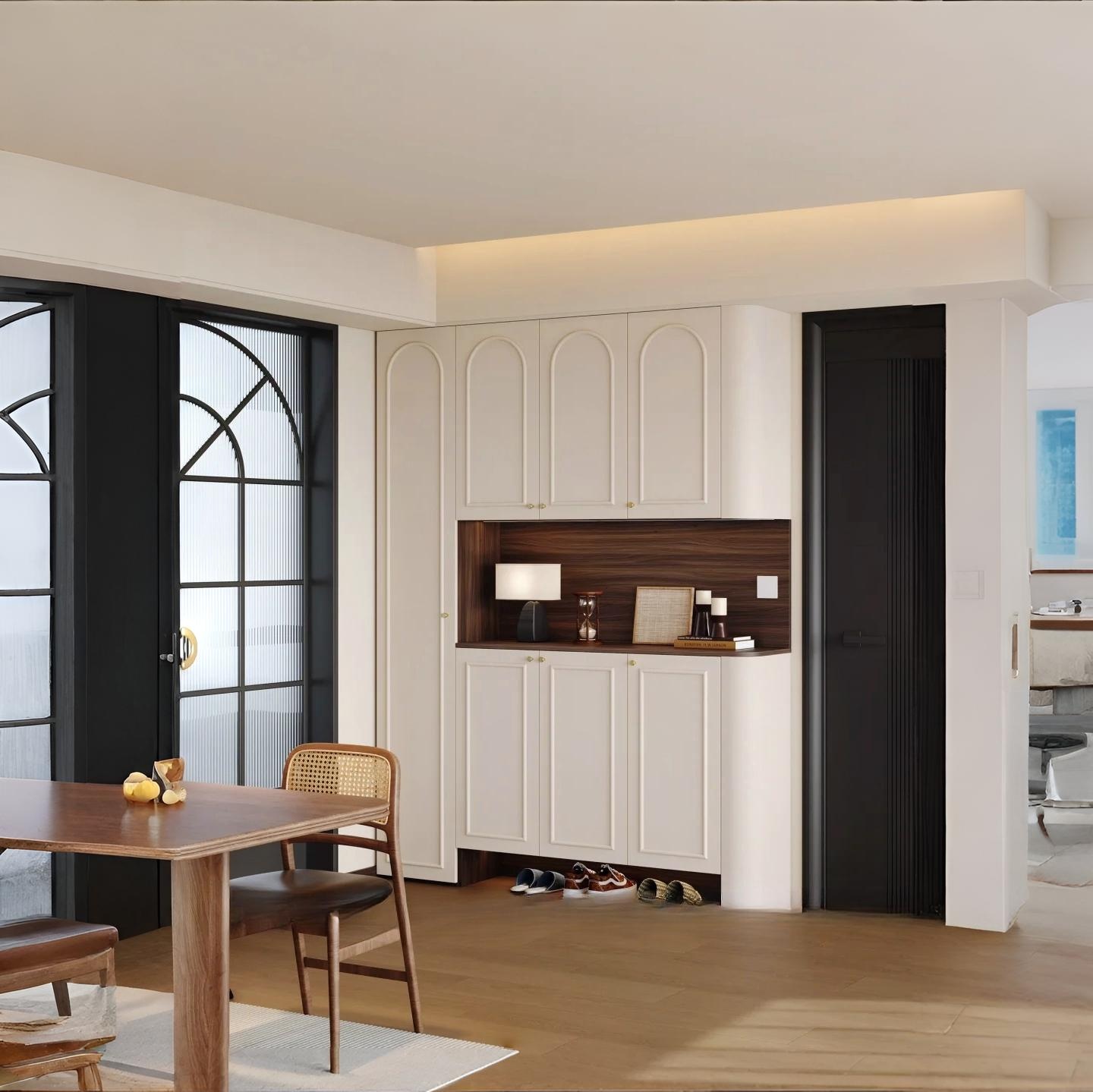 wooden shoe and jacket rack with door