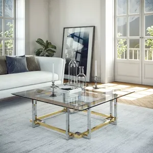 2022 חם יוקרה זהב נירוסטה מרכז שולחן מזג זכוכית קפה שולחן עבור בית מלון המפלגה